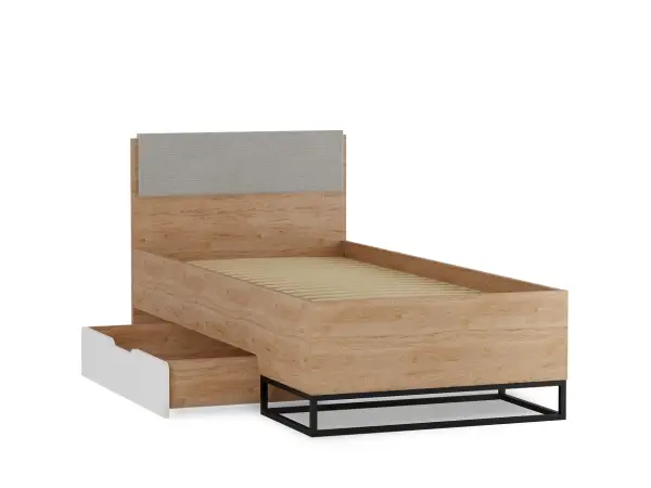 LANDRO LR-05 loftowe łóżko młodzieżowe 90x200 z tapicerowanym zagłowiem i stelażem